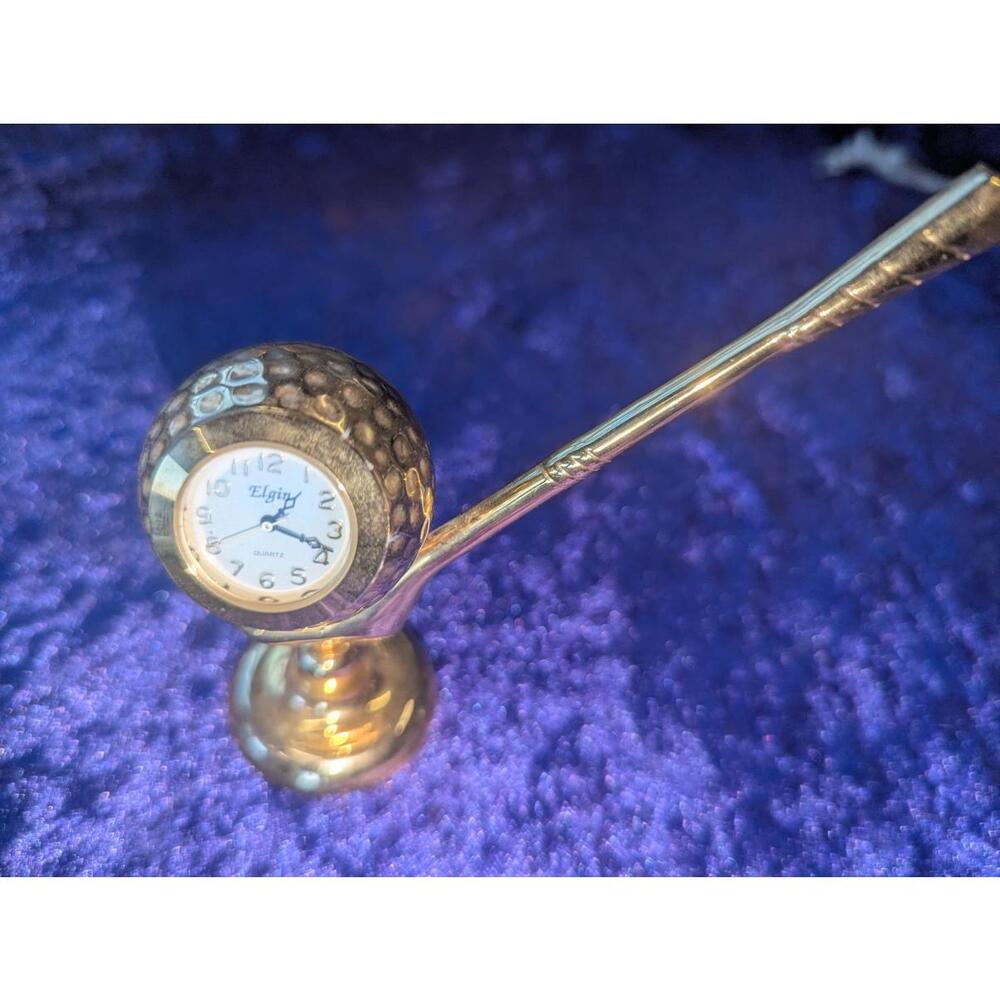 Vintage Elgin Golf Ball Desk Clock with Club Stand